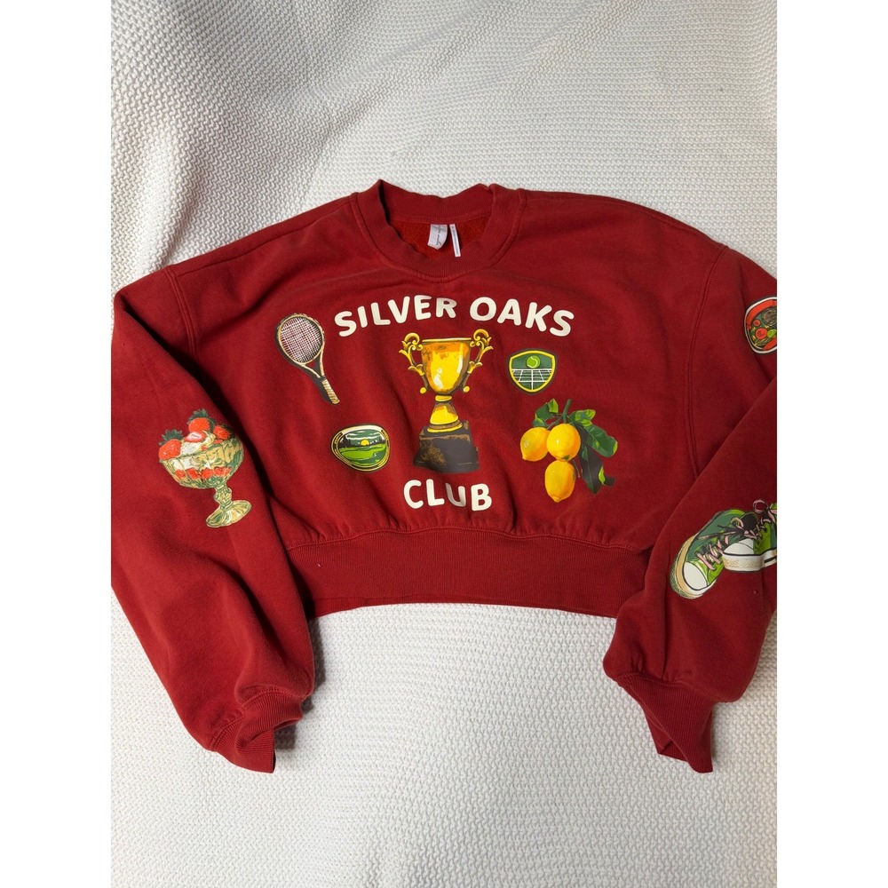 Urban Outfitters Out From Under Silver Oaks Club Cropped Sweatshirt Red